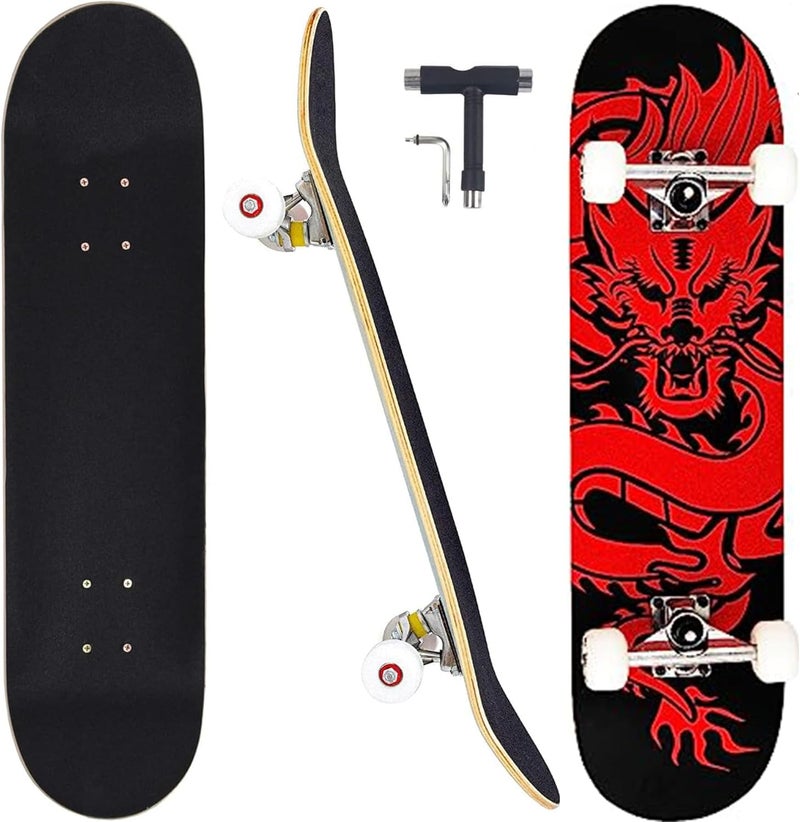 CAPARK Skateboards for Beginners Adults Youths Teens Kids Girls Boys 31 Inch Pro Complete Skate Boards 7 Layer Canadian Maple Double Kick Concave Longboards - Image 1